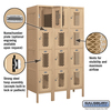 Salsbury Industries 4 Tier Vented Locker, 36"Wx66"Hx18"D, 12 Door, Tan, Unassembled 74358TN-U